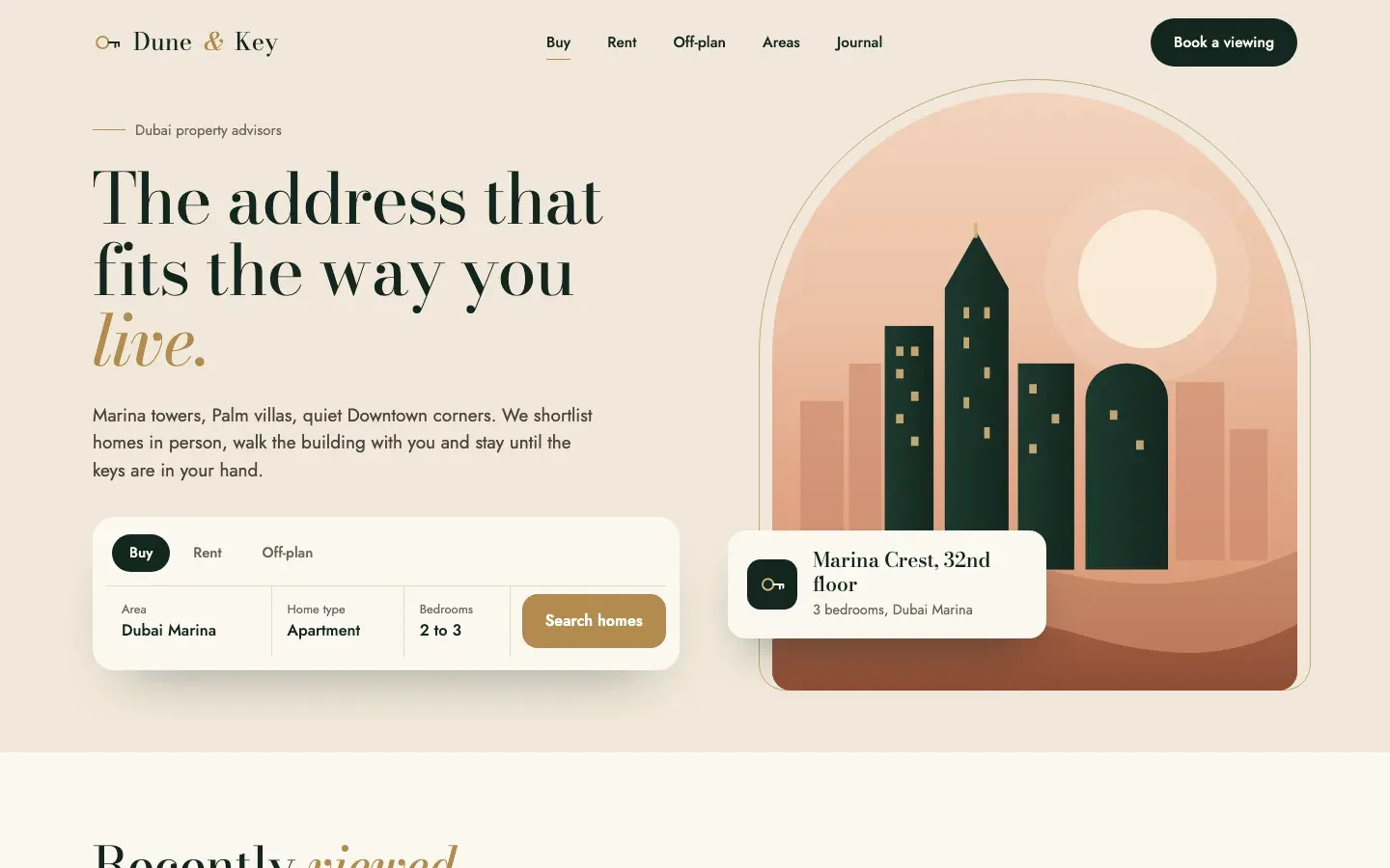 Dune & Key homepage on a laptop